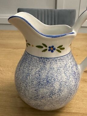 R.B Bernarda Portugal Blue Speckled Ceramic Pitcher with Floral Accent